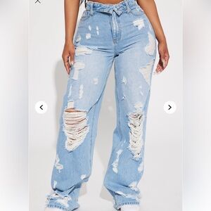 Fashion Nova Distressed Light Blue Women's Jeans